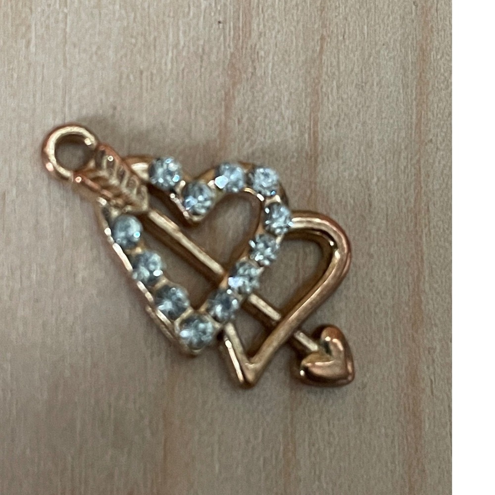 Rose Gold Tone Double Heart Arrow Pendant Crystal Pave Charm Love Cupid